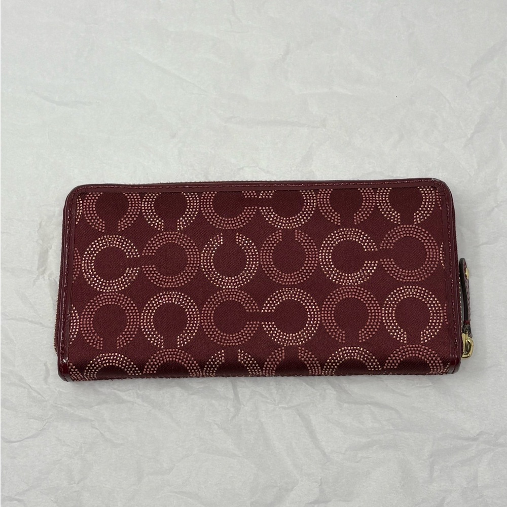 Coach Burgundy and Gold Essentials Accordion Zip Wallet - Picture 7 of 9